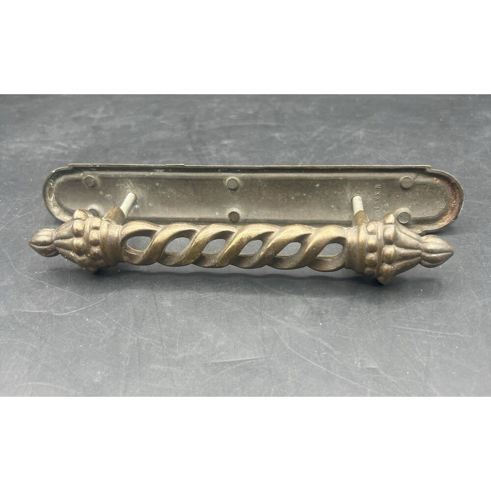 Vintage N3391 Brass Drawer Pull 4” Centers 7” Ornate Twisted Dresser Handle